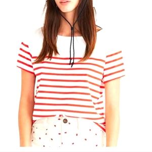 Madewell Red White Stripe Crop Tee Shirt